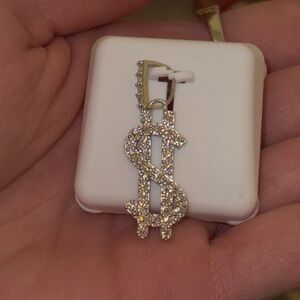 Dollar Sign Pavé Pendant Necklace - Silver Tone